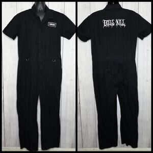 Dolls Kill Merch Crew Oversized Unisex Black Boiler Jumpsuit - XL